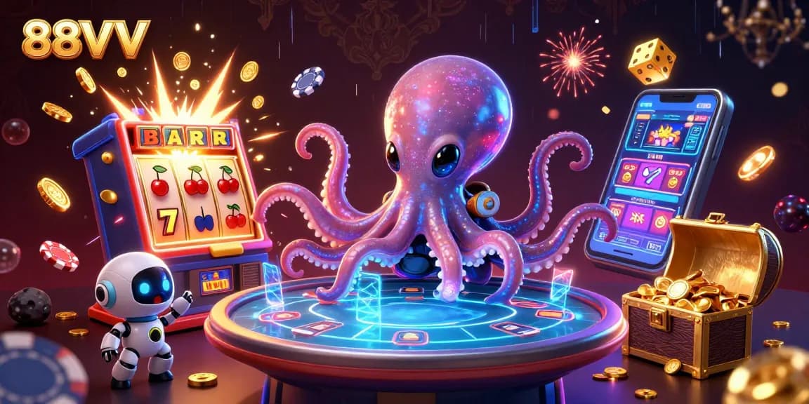 Experience thrilling gambling action at 88VV with exciting octopus characters and vibrant casino elements.