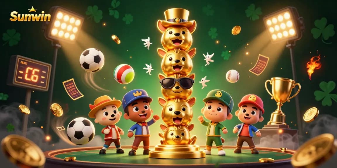 Engage with Sunwin's vibrant casino scene filled with dynamic sports elements and a golden totem.