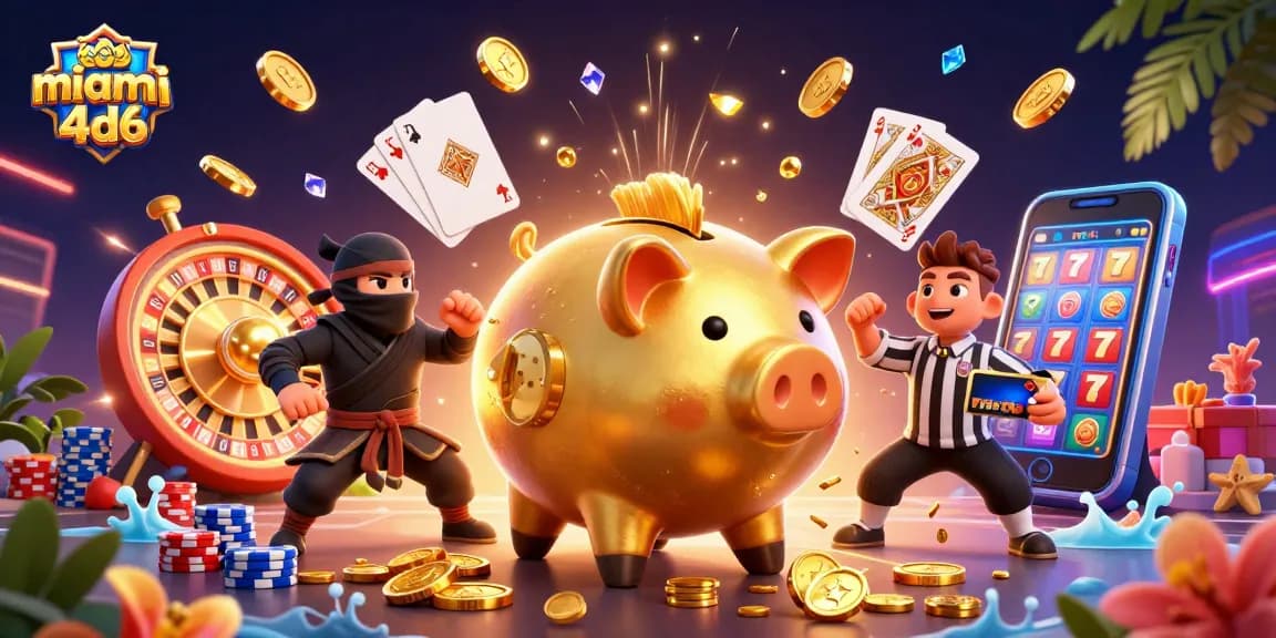Experience thrilling action with miami4d6's vibrant casino characters competing in a lively game scene.