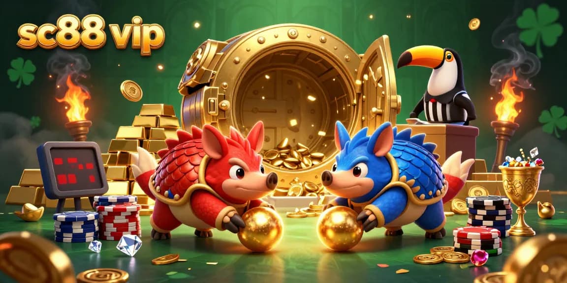 Experience the thrilling action of SC88 VIP, where rival pangolins compete among glistening casino treasures.