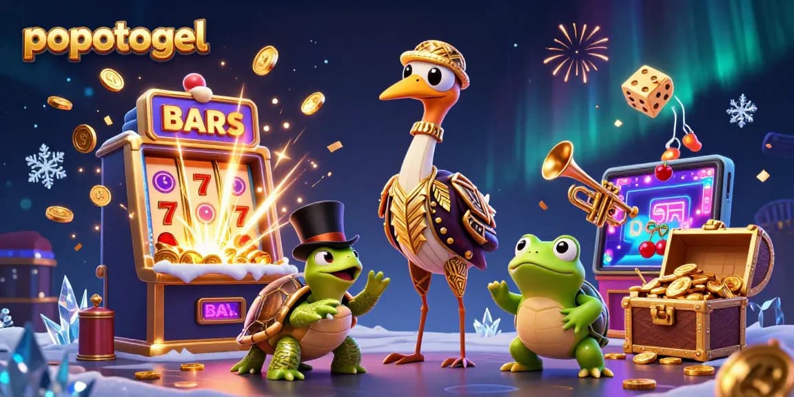 Experience the excitement of popotogel with vibrant characters and casino elements bursting with action.