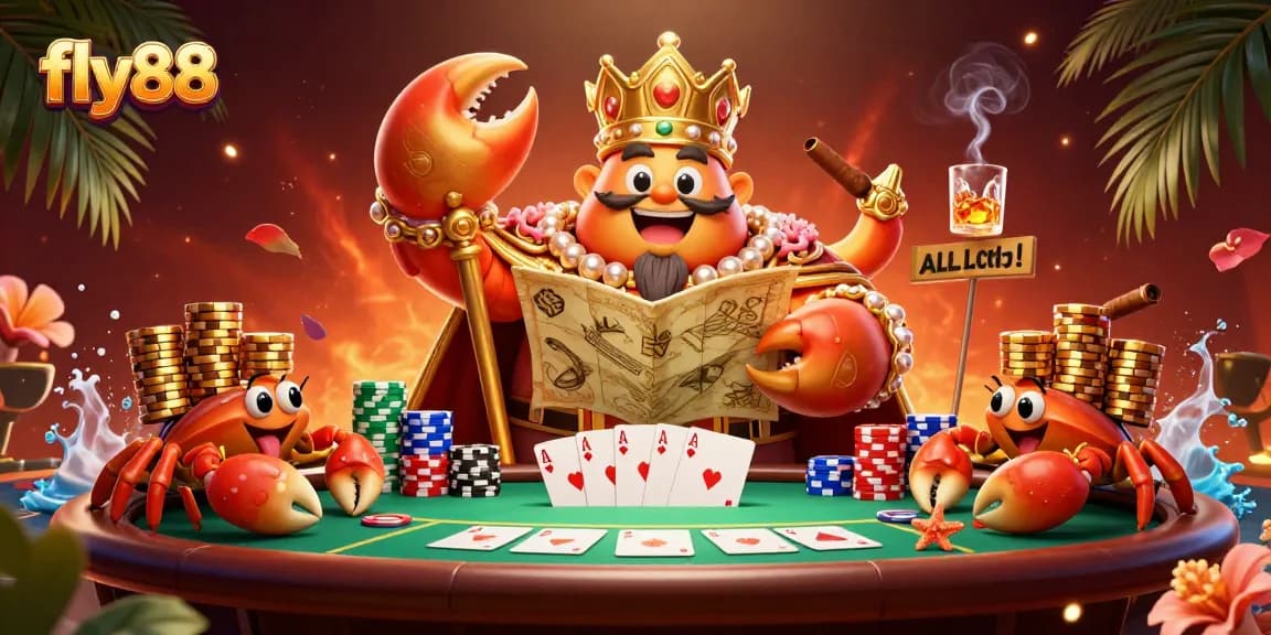 Experience the thrill of fly88 with a golden crab emperor and poker action!