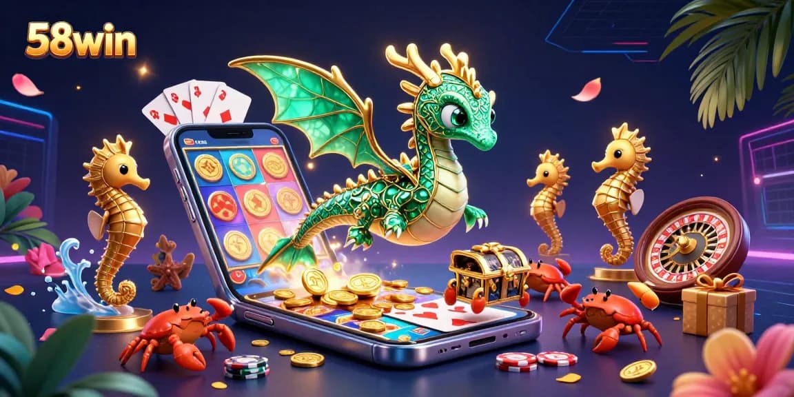 Experience vibrant gameplay with 58win, showcasing dynamic slot action and treasure elements.