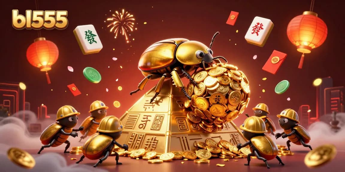Win big with bl555: Massive golden dung beetles and casino treasures in 3D illustrative art