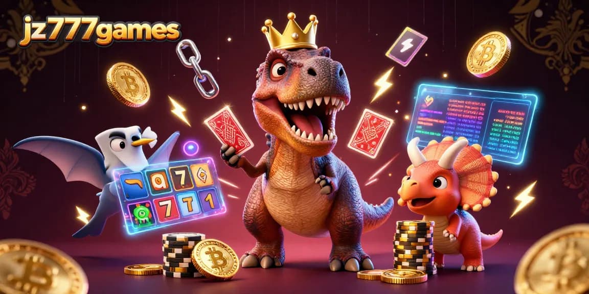 Experience jz777games with T-Rex and friends at the casino, winning with Bitcoin and slot reels.