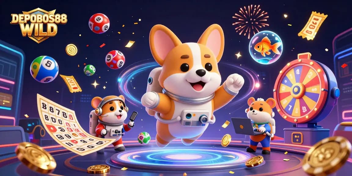 Engage with DEPOBOS88 WILD in a thrilling space casino adventure featuring fun characters.