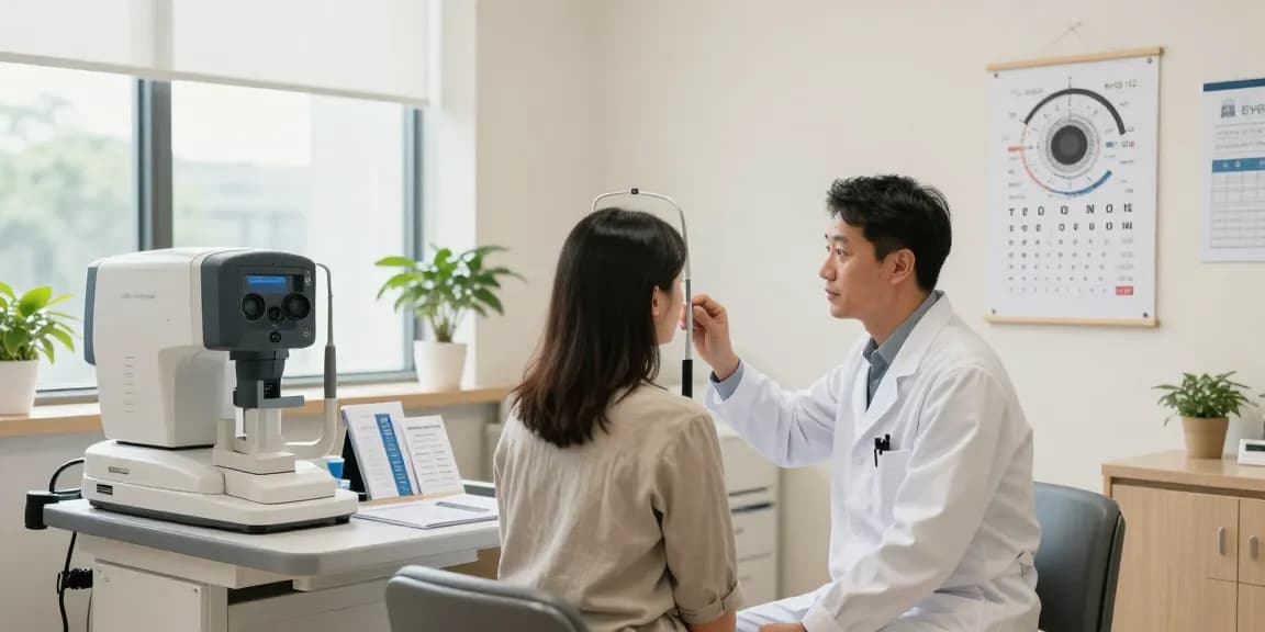 Patient consultation at SNU Eye Clinic with advanced eye care equipment.