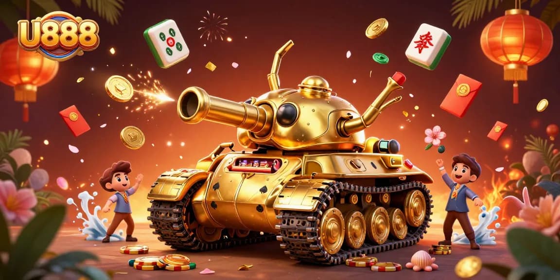 Experience U888's vibrant mini-casino scene, revealing excitement with animated game elements and festive energy.