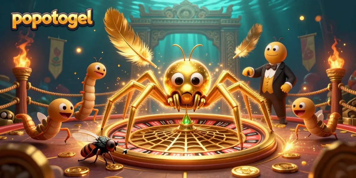 Experience thrilling gameplay with popotogel's exciting betting environment featuring a roulette web, spider, and fly!