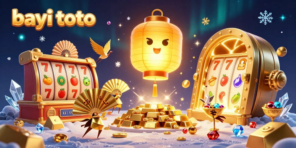 Engage with bayi toto in a vibrant online casino illustration showcasing dynamic slot elements and golden treasures.