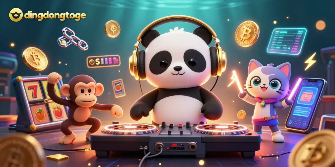 Experience excitement with dingdongtoge as DJ panda spins, breakdancing monkey grooves, and vibrant slot elements float around.