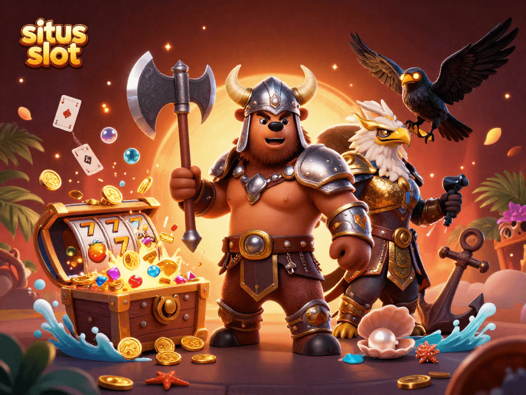 Menang besar di situs slot dengan karakter kartun Viking dan elemen permainan menarik.
