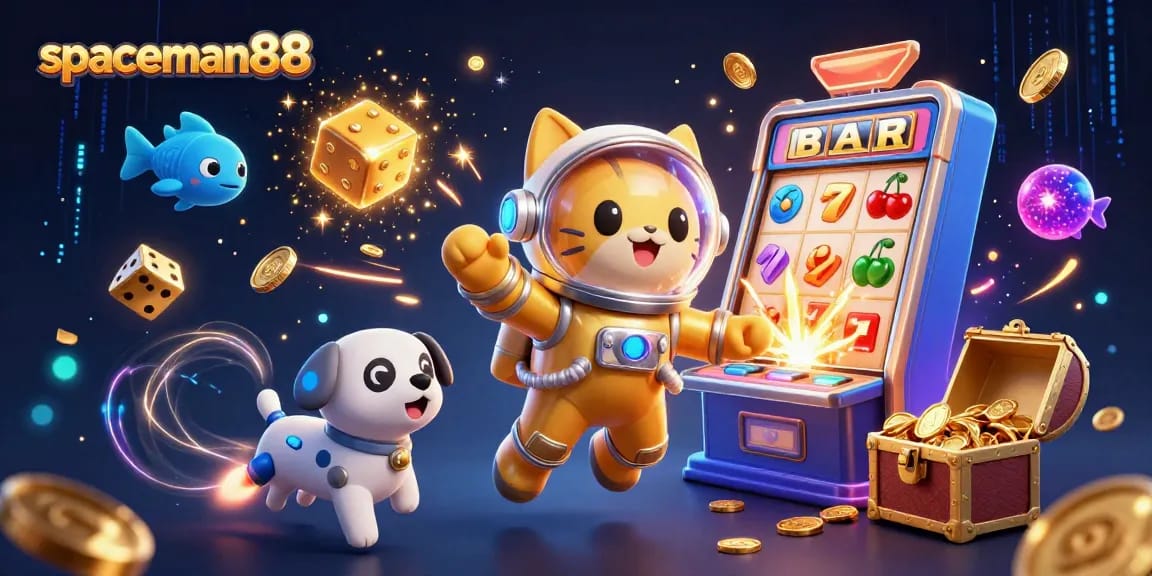 Experience spaceman88's adventure with a jackpot explosion in this vibrant 3D casino scene.