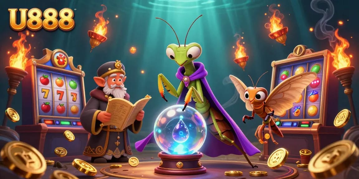 Experience thrills with U888's slots, featuring a mystical fortune teller and exciting game elements.