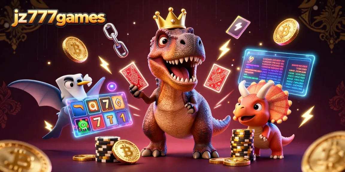 Experience jz777games with T-Rex and friends at the casino, winning with Bitcoin and slot reels.
