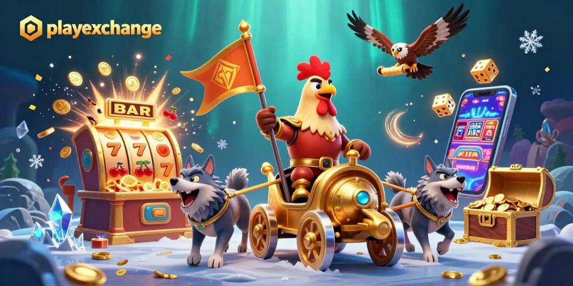 Experience thrilling gameplay with playexchange featuring a rooster warlord and rich casino elements.