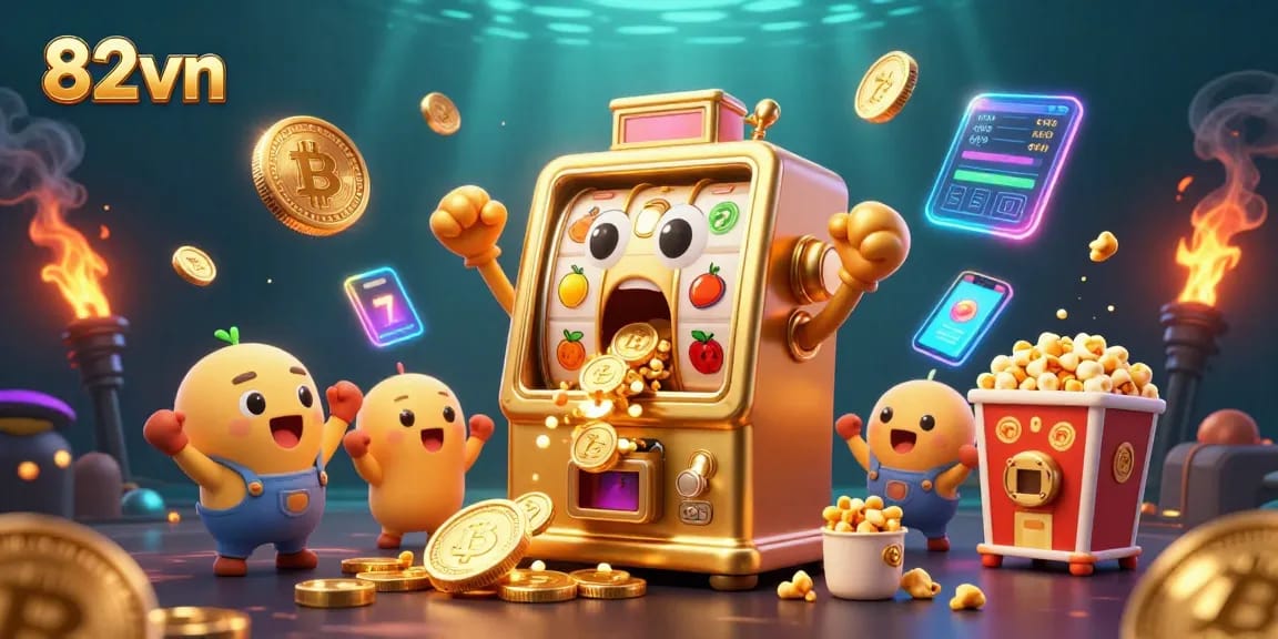 Experience winning spins at 82vn’s vibrant online casino with a lively jackpot celebration scene.