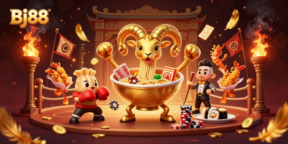 Bj88 offers thrilling betting experiences with a lively 3D casino illustration featuring engaging characters and dynamic elements.