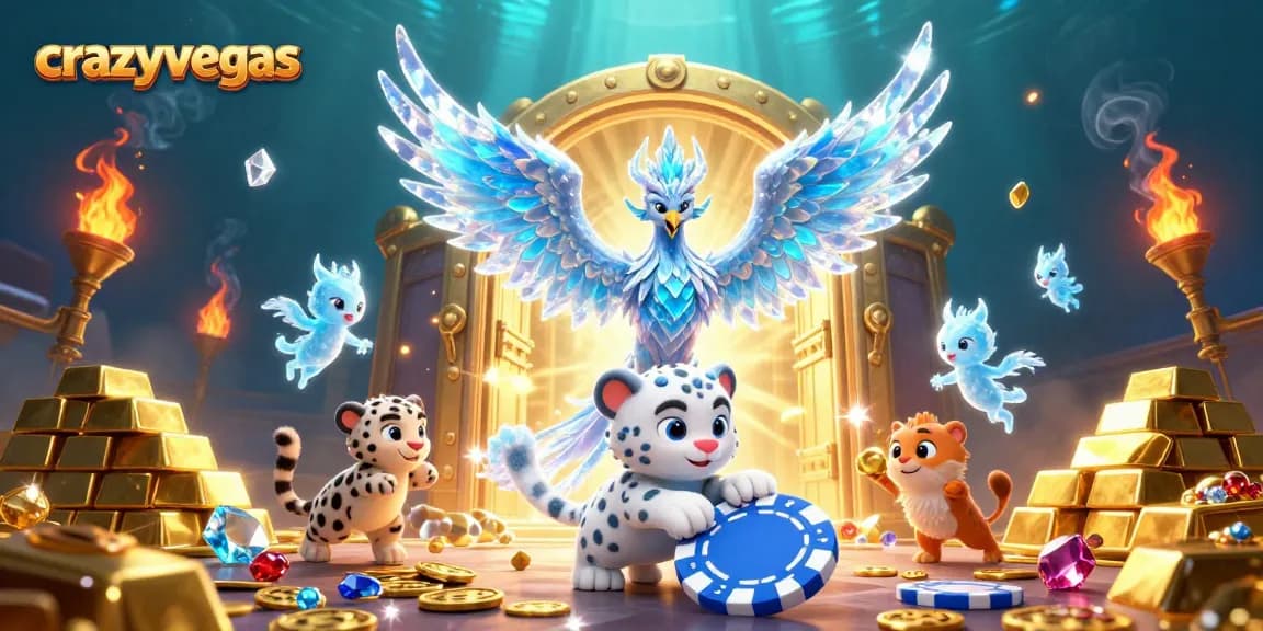 Experience the magic of crazyvegas with a 3D phoenix, playful cub, and radiant treasures!