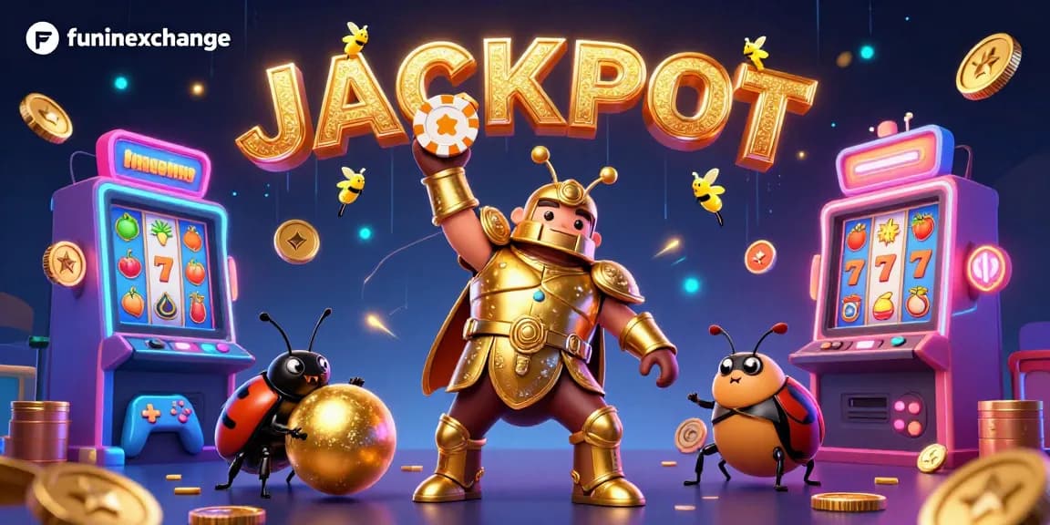 Experience funinexchange with an exciting jackpot scene featuring charismatic beetles and dynamic gaming elements.