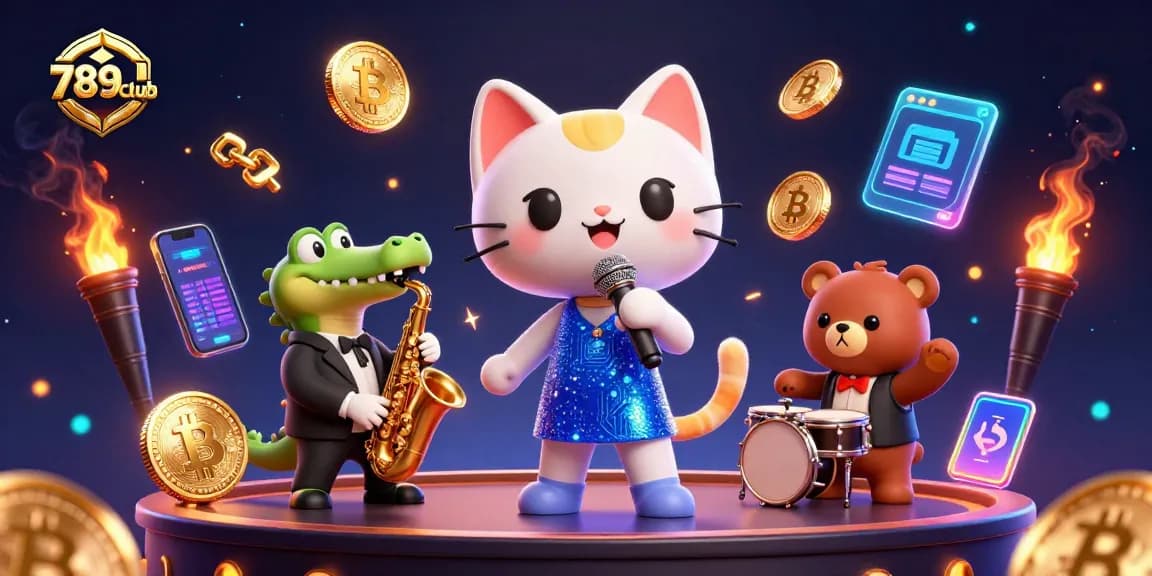 Engage in thrilling gameplay at 789club with vibrant casino characters and crypto elements.