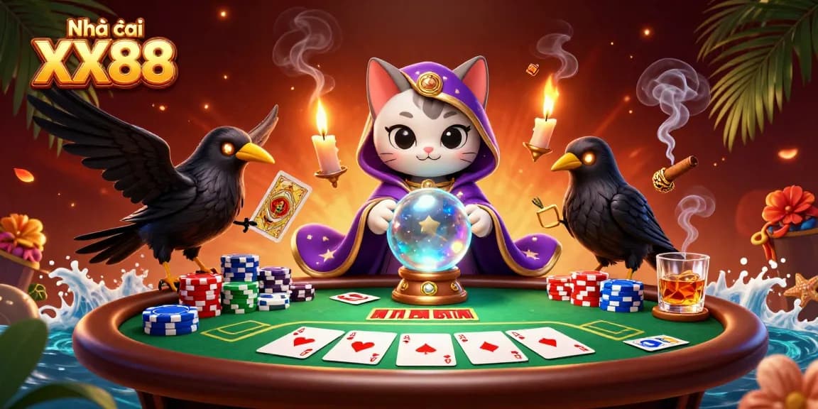 Engage in thrilling gameplay at Nhà cái XX88 with vibrant poker chips and an exciting mystic atmosphere.