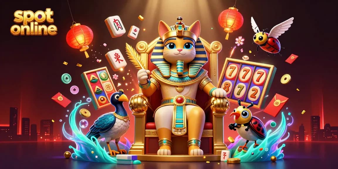 Experience thrilling slot online gaming with stunning visuals of a pharaoh cat and vibrant game elements.