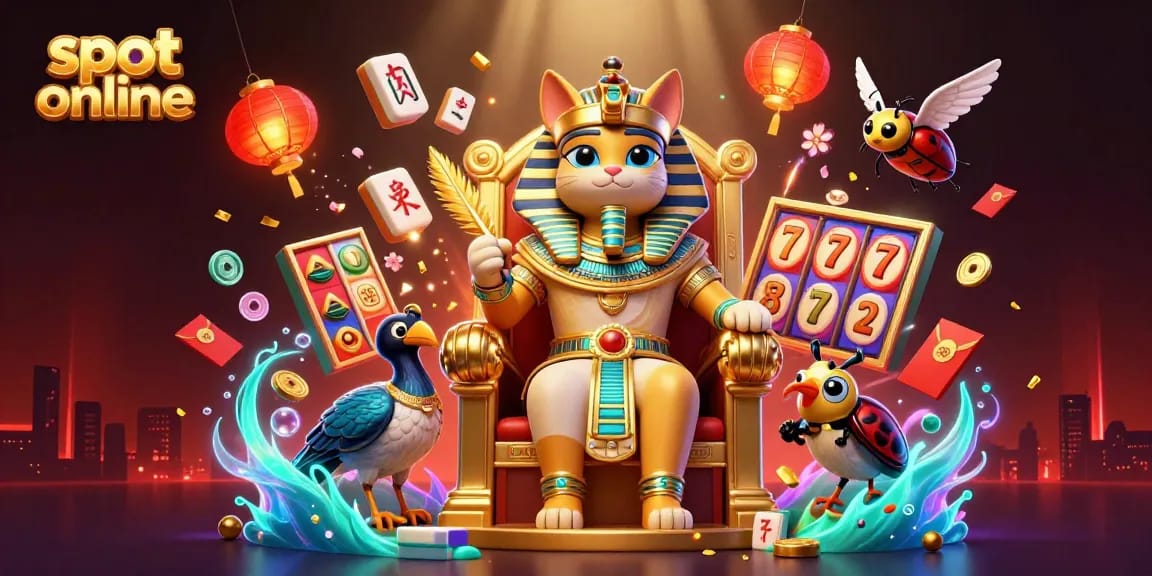Experience thrilling slot online gaming with stunning visuals of a pharaoh cat and vibrant game elements.