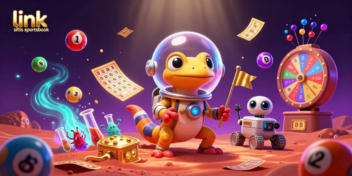 Engage in exciting action with link situs sportsbook and dynamic gambling elements in a vibrant Martian scene.