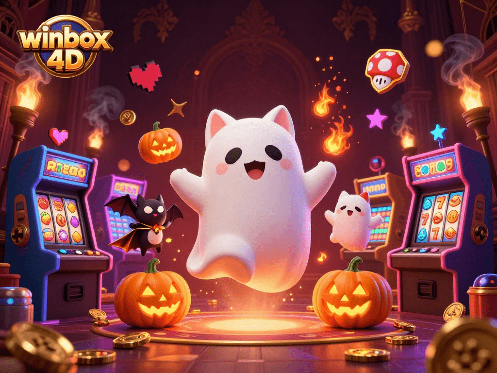 Engage with the vibrant winbox 4d experience in a dynamic haunted casino scene.