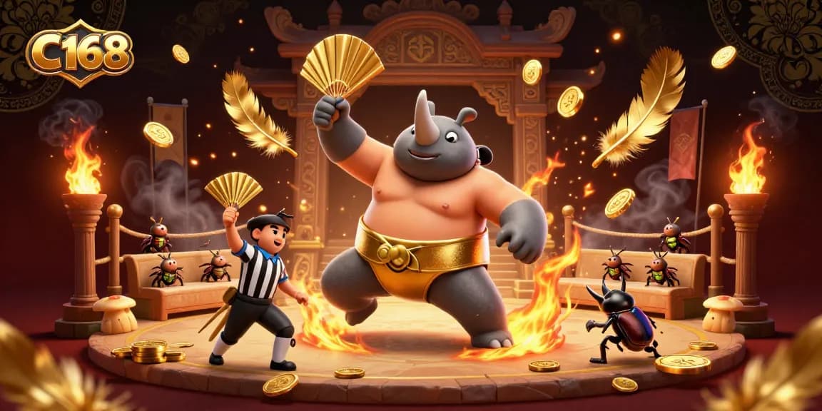 Engage in thrilling gaming action at C168, where a powerful beetle champion brings fortune with flying coins.