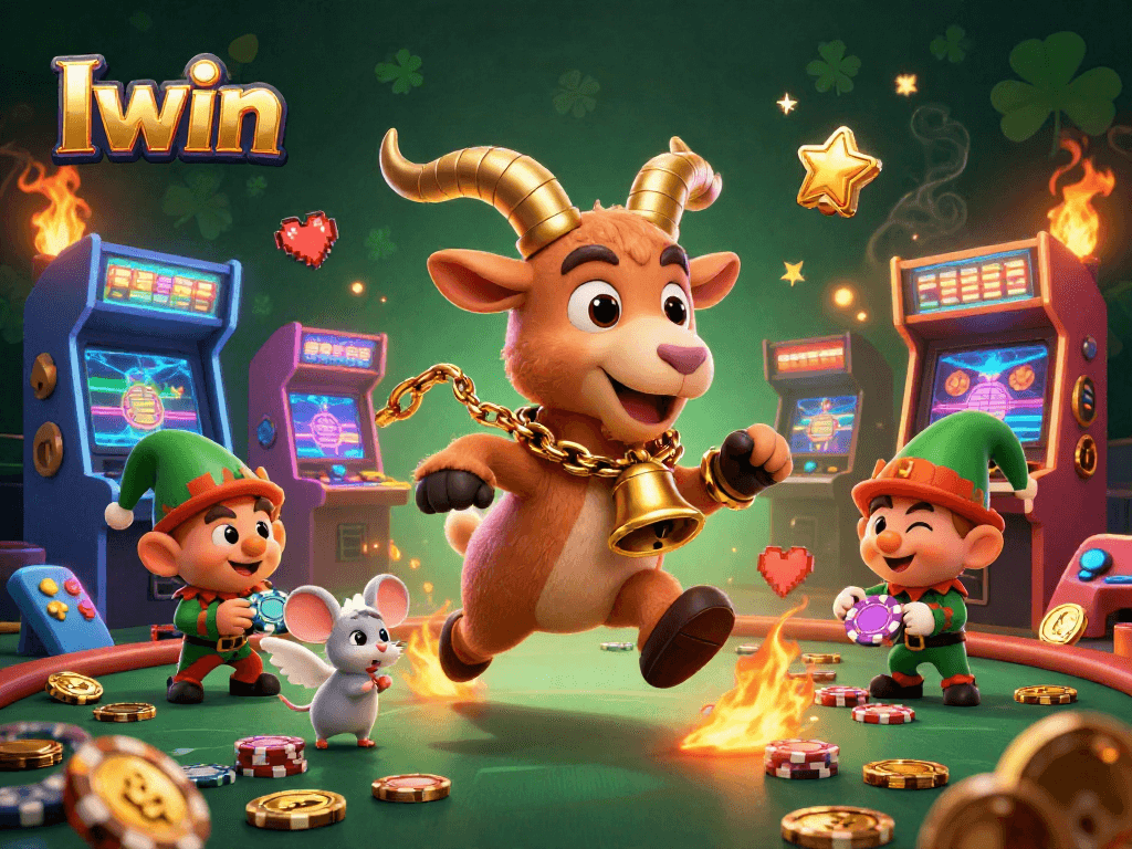 Iwin captures the festive chaos of a holiday casino with Krampus, angel mouse, and gremlins stealing chips.