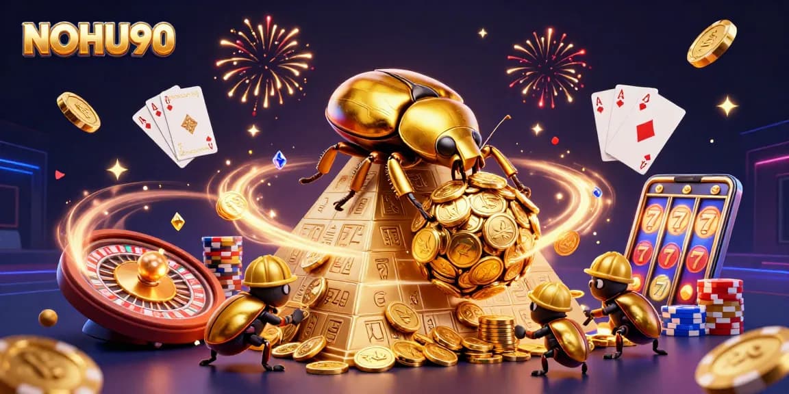 Engage with NOHU90's thrilling casino experience featuring golden coins and vibrant game elements.