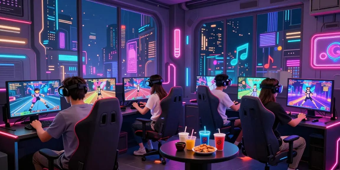 Immerse in a 3D ecchi game with vibrant neon lights and dynamic gameplay.