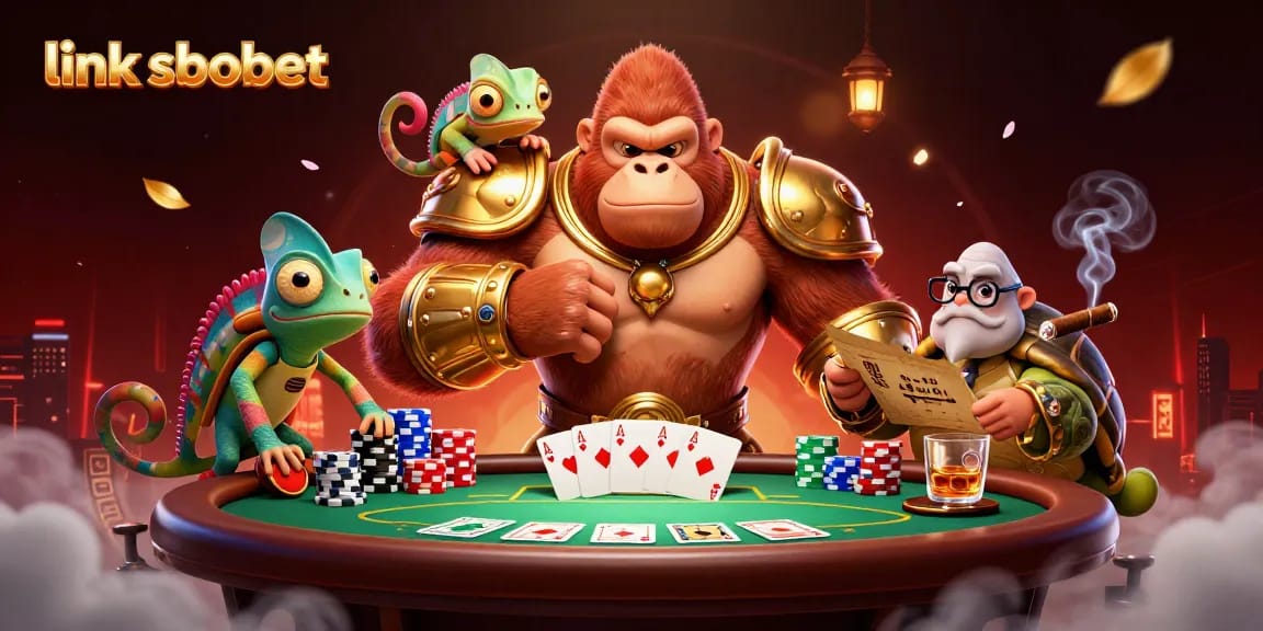 Engage in thrilling sports betting action with link sbobet in a vibrant casino scene featuring dynamic characters.