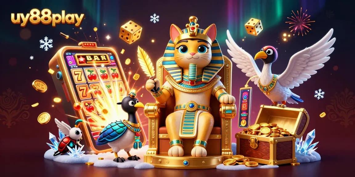 Experience the excitement of uy88play's rich casino world with a vibrant 3D jackpot scene bursting with rewards.