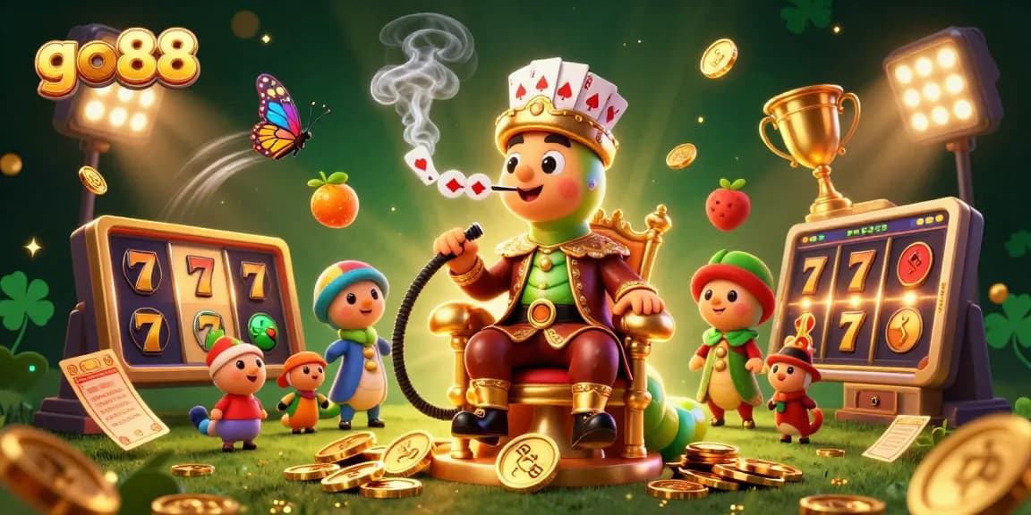 Experience exciting slot games at go88 with a vibrant 3D illustration showcasing casino elements.