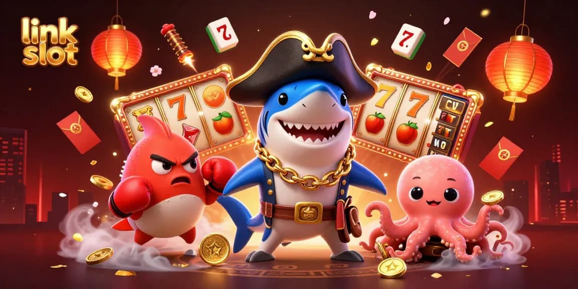Permainan slot link slot yang mengasyikkan dengan karakter ikan hiu dan teman-teman menyebarkan koin emas.