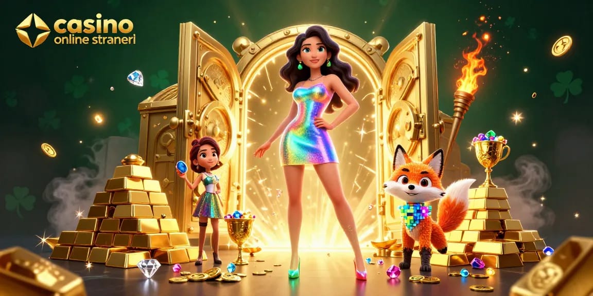 Interagisci con i migliori casino online stranieri che mostrano una donna bellissima e una volpe pixel colorata tra i tesori.