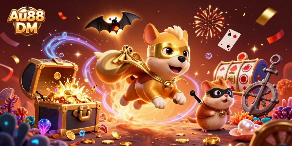 Win big with Au88 DM in an action-packed casino adventure featuring cartoon characters and vibrant elements.