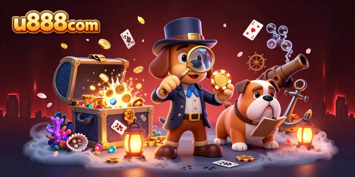 Engage with u888com's thrilling 3D casino adventure featuring a detective dog and treasures.