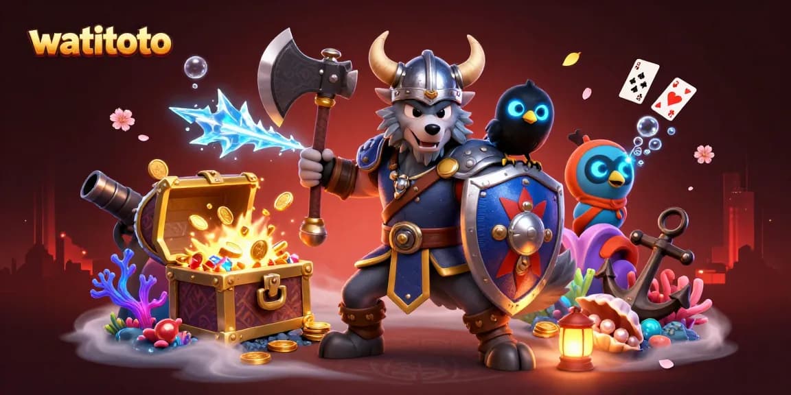 Experience the thrills of watitoto with a vibrant 3D Viking wolf warrior and gaming treasures.