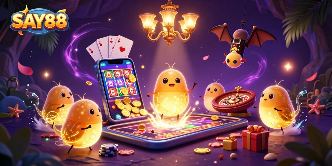 Engage in thrilling casino fun at SAY88 with glowworms lighting up a vibrant gaming scene.