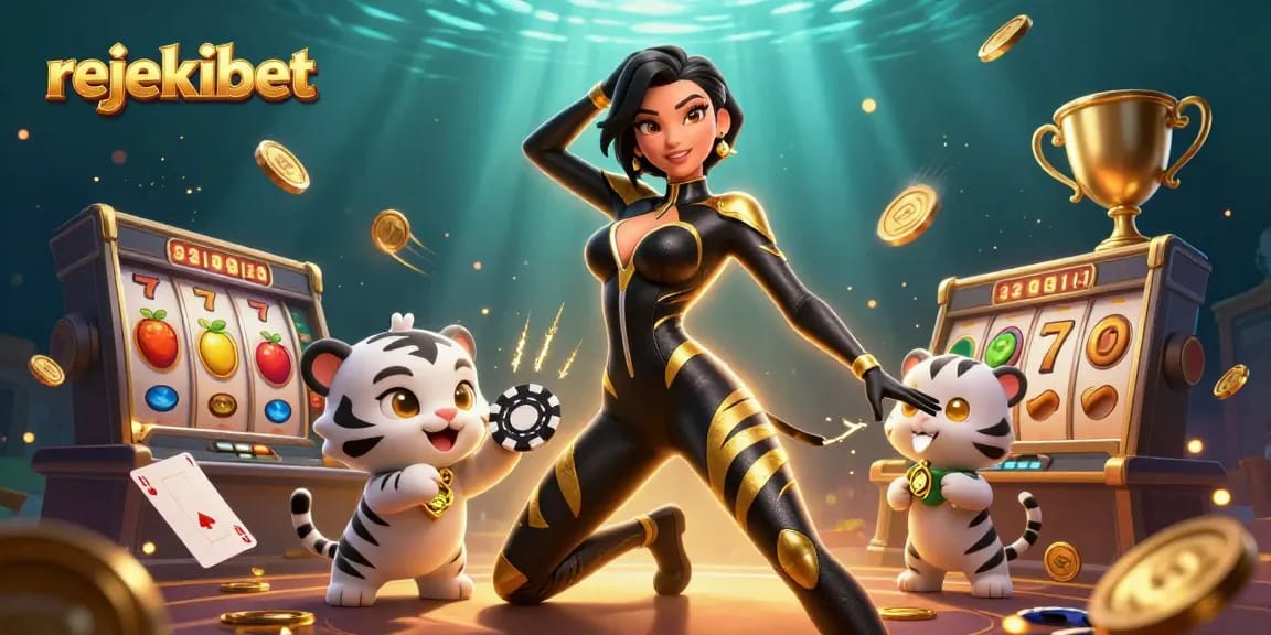 Experience the thrill of rejekibet with a stunning 3D illustration showcasing vibrant casino elements and an acrobatic character.