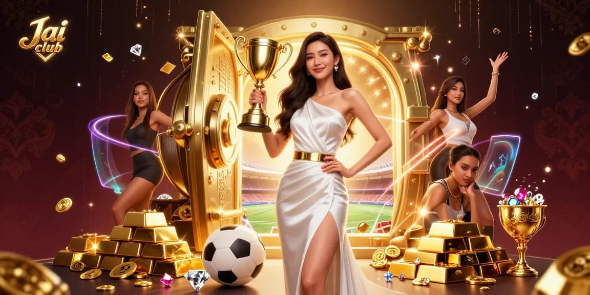 Win big at Jai club with a stunning trophy and vibrant sports elements enhancing the thrilling experience.