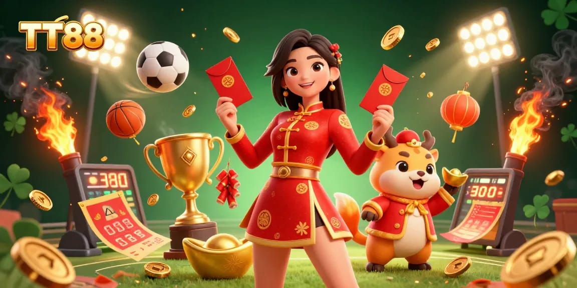Engage with TT88's thrilling casino experience through striking visuals of vibrant characters and rich game elements.
