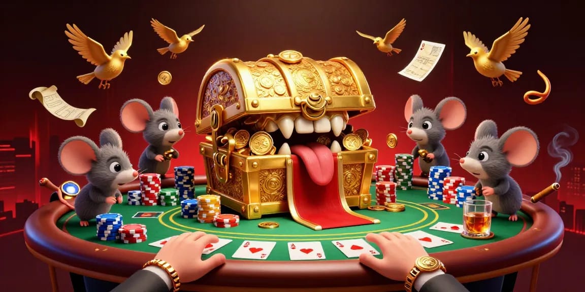 Engage in thrilling poker action at SHBET with energetic treasure-chest characters and vibrant chips.
