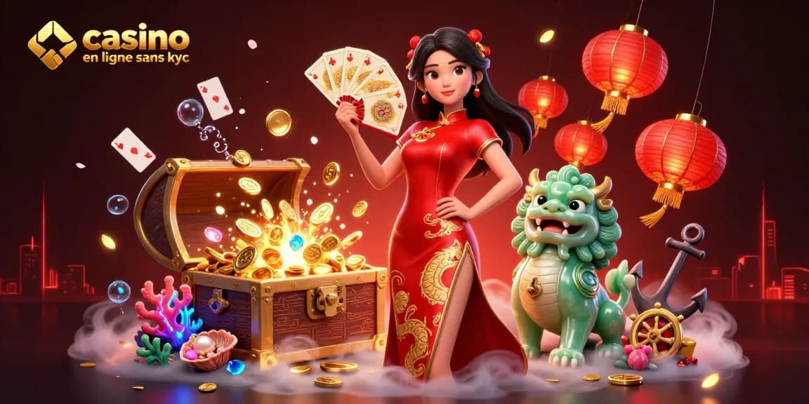 Engagez-vous avec la scène vibrante des casinos en ligne sans KYC, mettant en vedette une femme en qipao tenant des cartes.