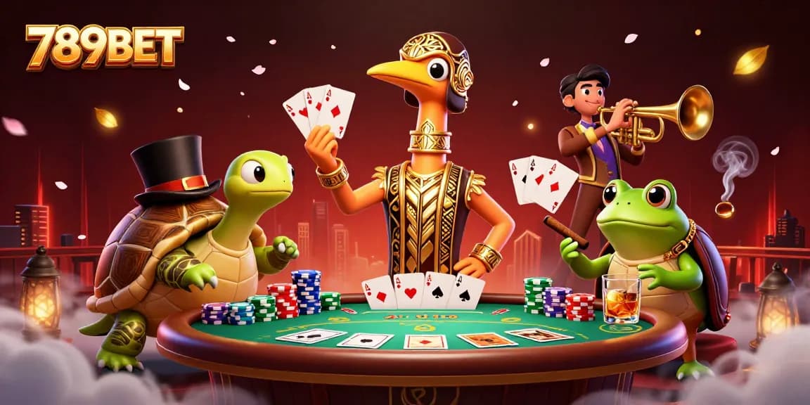 Experience the thrill of winning at 789BET with poker tables and vibrant casino characters.