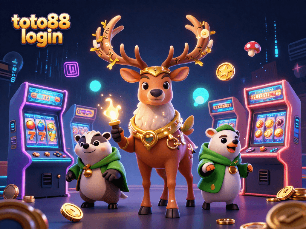 Experience the excitement of toto88 login with a magical gaming scene featuring vibrant casino elements and whimsical characters.